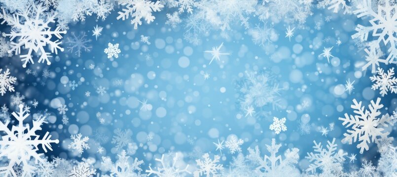 Abstract snowflakes winter background with copy space for text and advert. Generative AI technology.	
