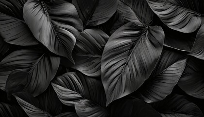 Black tropical leaves texture