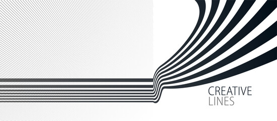 3D black and white lines in perspective abstract vector background, linear perspective illustration op art.