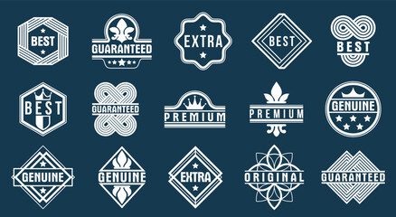 Badges and logos collection for different products and business, black and white premium best quality vector emblems set, classic graphic design elements, insignias and awards. - obrazy, fototapety, plakaty