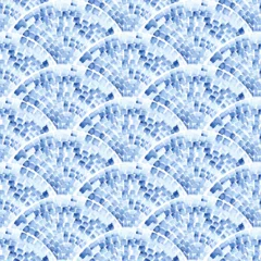 Gordijnen Seamless wavy watercolor pattern. Ceramic tiles on a white background. Vector illustration. © flovie