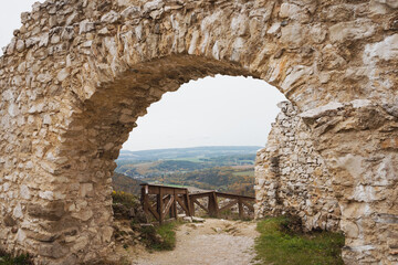 Fototapeta na wymiar Ruins of mysterious castle vampire in Carpethian mountains Slovakia