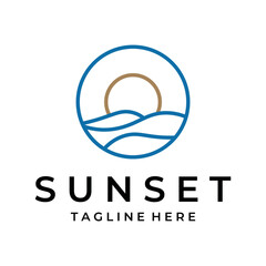 sunset line art logo vector symbol illustration design