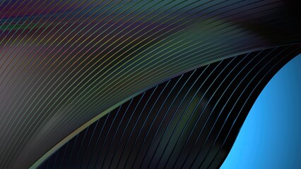 Luxurious bezier curve art of twisted and bent corrugated metal sheets Blue Elegant Modern 3D Rendering abstract background