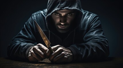 Hidden Threat: An ominous image of a criminal concealing with a knife. A powerful depiction of danger and criminal intent