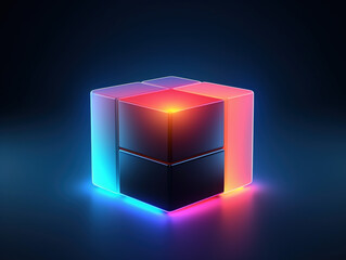 Sześcian 3d. - monolit danych - poświetwony i matowy - 3d cube. - A data monolith - immolated and matted - AI Generated - obrazy, fototapety, plakaty