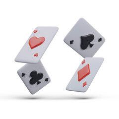 Floating realistic playing cards. Winning combination, set of aces of different suits. Vector illustration with shadow. Image for casino, gambling club