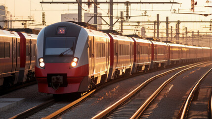 Obraz premium train on railway at sunset