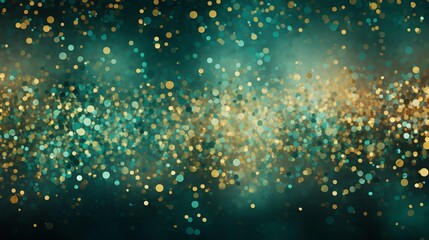 Teal green and gold glitter bokeh background for holiday celebration