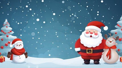 Naklejka na ściany i meble Cute Santa Claus and snowman cartoon characters celebrating Christmas and new year