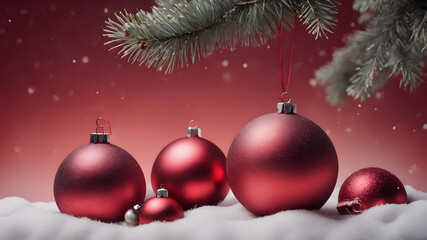 Fototapeta na wymiar red christmas balls on a tree, christmas tree decoration, Winter themed home decor