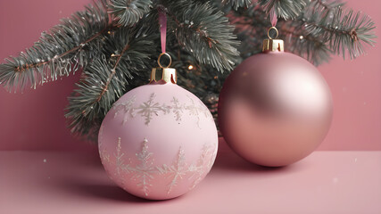 pink christmas baubles with golden ornaments