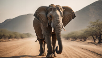 Fototapeta na wymiar elephant on the savanna , animal photography