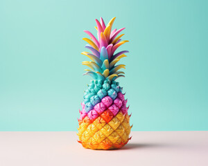 Pastel funky color of pineapple. Summer abstract concept with painted multicolor fruit on pastel...