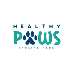 Paws pet care word mark typography logo design concept for adorable pet care services