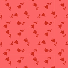 Red flowers isolated on red background. Hand drawn floral seamless pattern vector illustration.