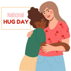 National Hug day.The woman hugging a dark skin woman.Women hugging.