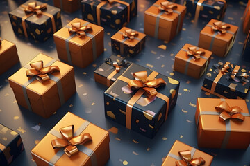 Many gift boxes background, christmas festive pattern