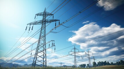 Powerful Connection: An isolated power pole and power lines, a symbol of electricity, energy, and technological infrastructure.