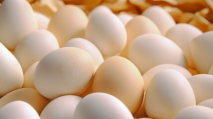 Chicken white eggs close up. farm chicken ecologic eggs.