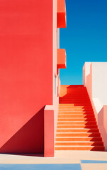 Fototapeta premium Vibrant, colorful and vintage buildings on sunny day with copy space. Minimalist buildings in pastel colors.