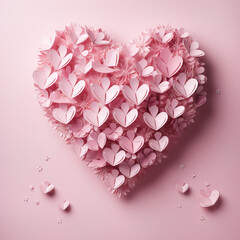 Whimsical Love: Heart-Shaped Paper Cutouts Adrift on Pink