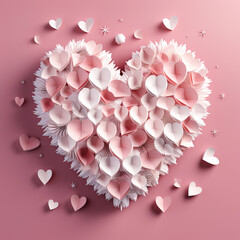 Romantic Drift: Heart Paper Elements Fluttering Against Pink