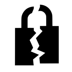 Shattered Padlock, Simple Black Vector Icon