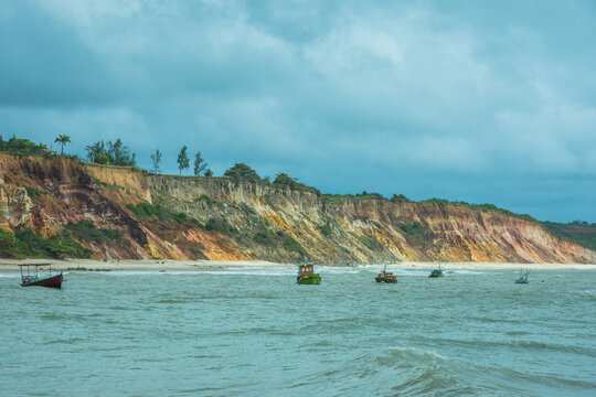 View of some colorful cliffs at Love Beach (Praia do Amor) - Conde, State of Paraiba