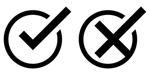 Right wrong tick circle icon set black outline - obrazy, fototapety, plakaty