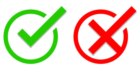 Right wrong tick circle icon set green and red - obrazy, fototapety, plakaty