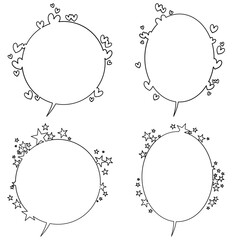 Speech bubbles set happy star and heart cartoon outline