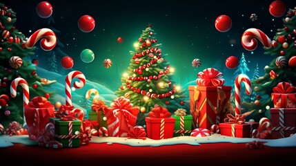Fototapeta na wymiar Christmas wallpaper design with red background and vibrant colors