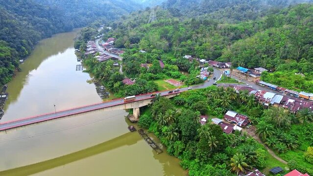 Aerial 4k video of Siak River in Sumatra, Indonesia