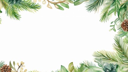 Festive watercolor banner with fir branches and text space