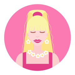 Vector doll with white hair and pink clothes. Barbiecore flat style vector illustration