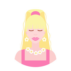 Blond pretty doll in barbiecore style vector illustration