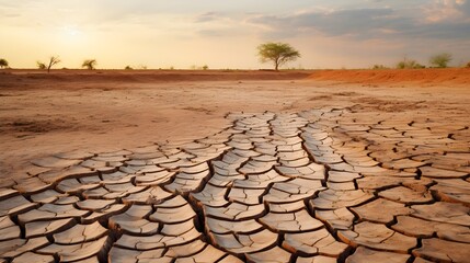 Parched earth waiting, close-up shot of cracked earth, dry and desolate, awaiting the nourishing embrace of rain, illustrating farming challenges.