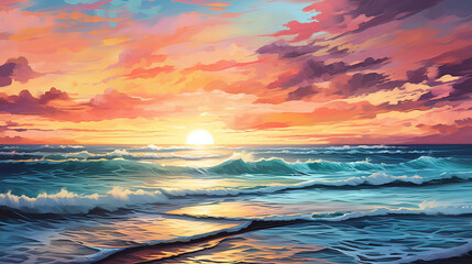 Colorful coastal sunset Ai Generative