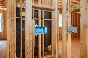 Wiring in new home under construction interior view of a electrical box