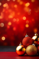 Obraz premium Red Christmas background with golden Christmas baubles