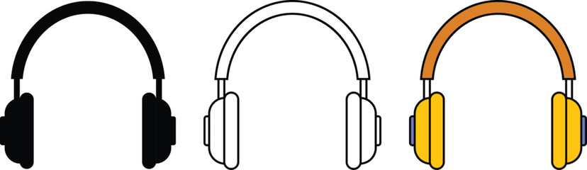 Headphones icons collection lined, isolated and colored version. Headphone icon for web and mobile app. Vector illustration
