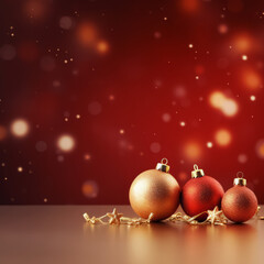 Red Christmas background with golden Christmas baubles