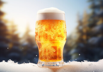 Glass of fresh beer on the table. AI generative