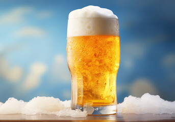 Glass of fresh beer on the table. AI generative