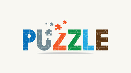 PUZZColors font alphabet letters. Modern logo typography. Color creative art typographic design. Festive letter set for rainbow logo, headline, color cover title, joy monogram. Isolated vector typeset