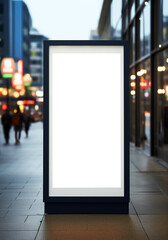 Vertical white billboard on city street. Mockup. AI generative