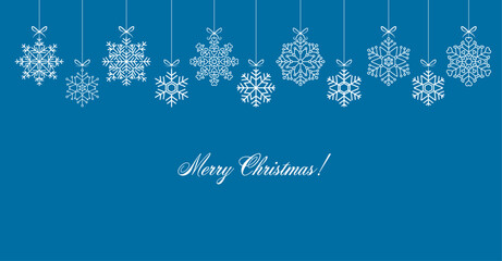 Merry Christmas design with snowflake collection vector illustration. Winter holidays concept card design to use for merry christmas cards, winter advertising, holiday greetings. 