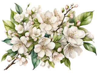 Cherry blossom in white. Watercolor cherry flower. Element for decoration.