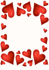 Vector illustration of Happy Valentine's Day invitation. A frame of red hearts. For printing on prints, logos, invitations or labels
